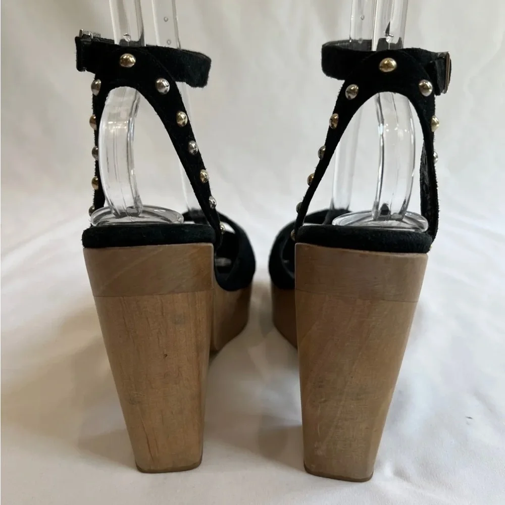 Maje Black Suede High Heels Women's EU 40 US 9‎ Open Toe Platform Block Studded